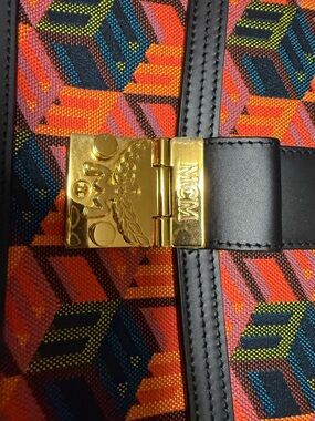 MCM  woman’s  Multi-Color Geometric Visetos Crossbody with Gold Hardware